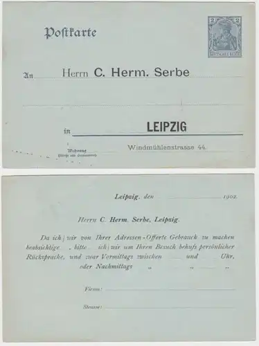 95872 DR Ganzsachen Postkarte P57 Zudruck C. Herm. Serbe Leipzig 1902