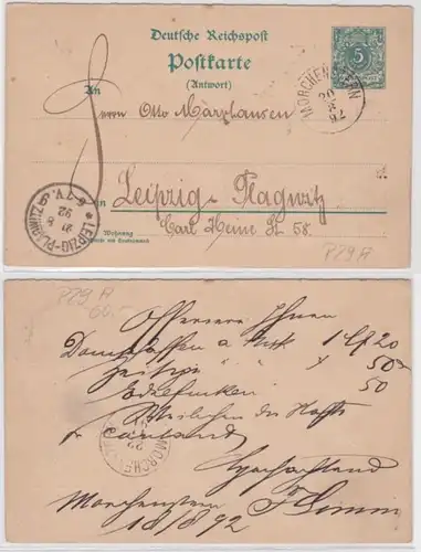 95961 DR Plein-de-cas Carte postale P29A Morchenstern vers Leipzig-Plagwitz 1892