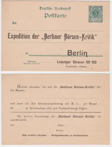 95966 Ganzsachen Postkarte P20 Zudruck Expedition der 'Berliner Börsen-Kritik'