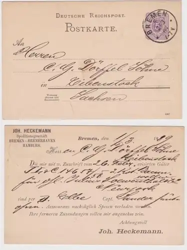 95971 DR Ganzsachen Postkarte P18 Zudruck Joh. Heckemann Spedition Bremen 1889
