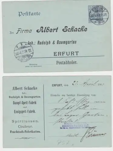 95980 Ganzsachen Postkarte P57 Zudruck A. Schacke - Rudolph & Baumgarten Erfurt