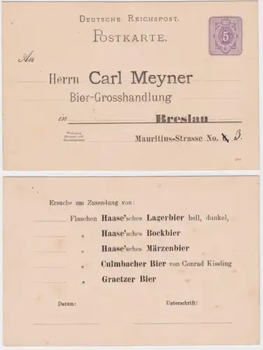 96070 DR Ganzsachen Postkarte P18 Zudruck Carl Meyner Bier-Grosshandlung Breslau
