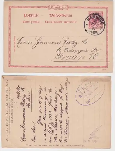 96238 DR Ganzsachen Postkarte P23 Zudruck August Blumenthal Hamburg 1897