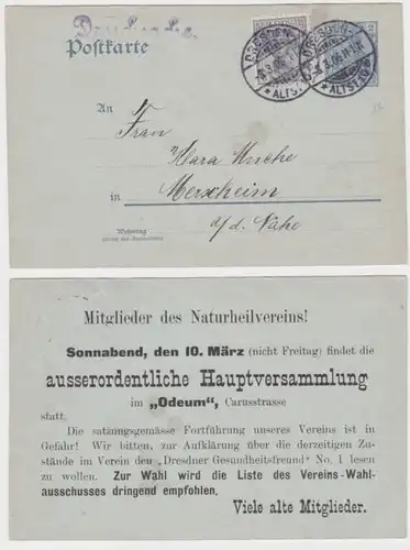 96373 DR Ganzsachen Postkarte P63 Zudruck Naturheilverein Wahlausschuss Dresden
