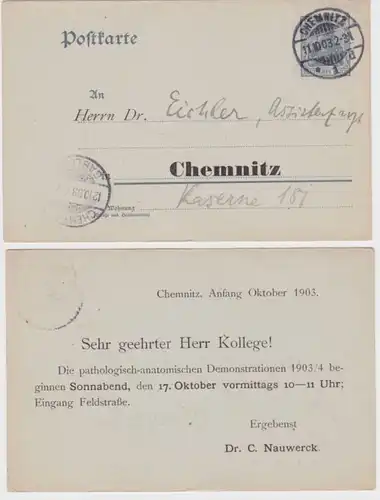 96453 DR Ganzsachen Postkarte P63 Zudruck Dr. C. Nauwerck Chemnitz 1903