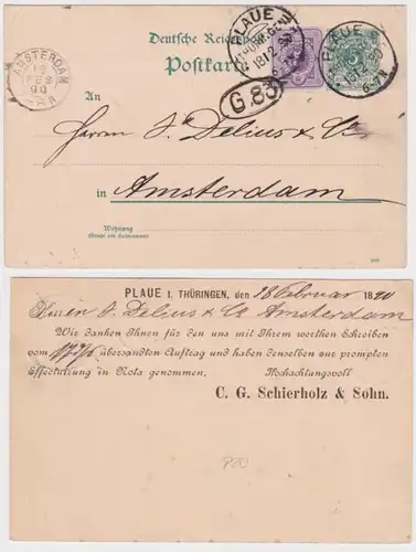96462 DR Cas entier Carte postale P20 Pression C.G. Schierholz & Sohn Plaue 1890