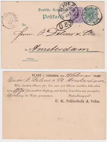 96462 DR Ganzsache Postkarte P20 Zudruck C.G. Schierholz & Sohn Plaue 1890