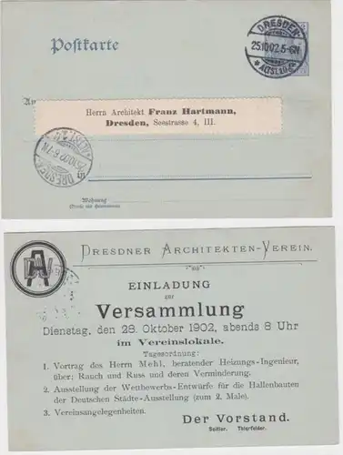 96489 Ganzsachen Postkarte P57 Zudruck Vorstand Dresdner Architekten-Verein 1902