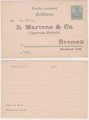 96563 DR Ganzsachen Postkarte P50 Zudruck B. Martens & Co Cigarren-Fabrik Bremen