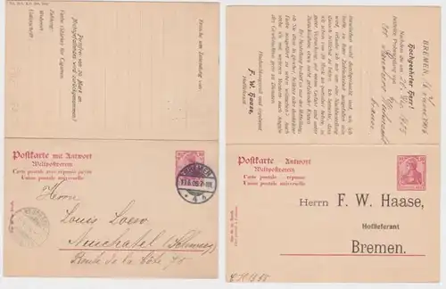 96582 DR Ganzsache Postkarte P62 Zudruck Cigarrenfabrik F.W. Haase Bremen 1906