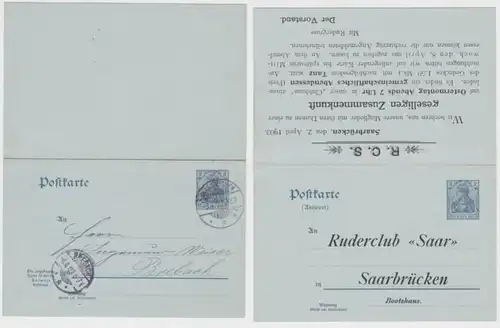 96599 Ganzsachen Postkarte P66 Zudruck R.C.S. Ruderclub 'Saar' Saarbrücken 1903