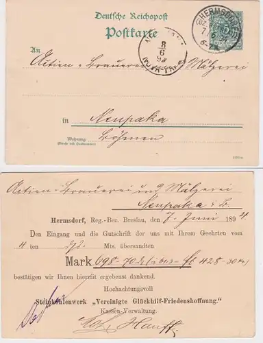 96609 Ganzsachen Postkarte P30 Zudruck Steinkohlenwerk Verwaltung Hermsdorf 1894