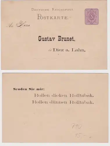 96615 DR Ganzsachen Postkarte P10 Zudruck Gustav Brunet Tabak Diez an der Lahn