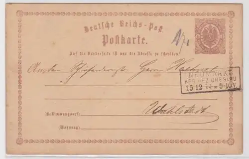 96958 DR Ganzsachen Postkarte P1 Neumarkt Reg. Bez. Breslau nach Wahlstadt 1874