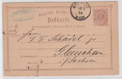96959 DR Carte postale complète P1 J. Glücksmann & Co. Wroclaw vers Glauchau 1874