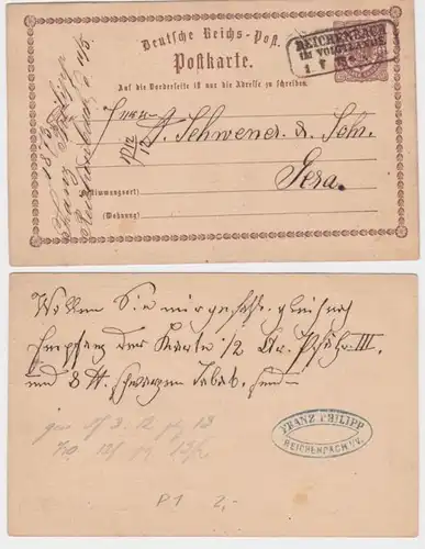 96968 DR Ganzsachen Postkarte P1 Franz Philipp Reichenbach nach Gera 1873