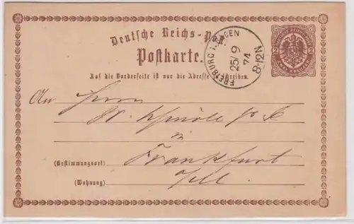 97234 DR Ganzsachen Postkarte P2 Freiburg nach Frankfurt 1874