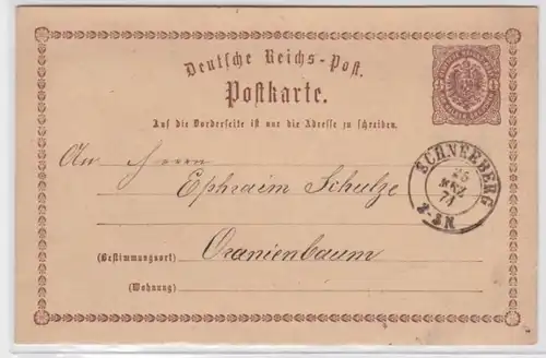 97237 DR Ganzsachen Postkarte P1 Schneeberg nach Oranienbaum 1874