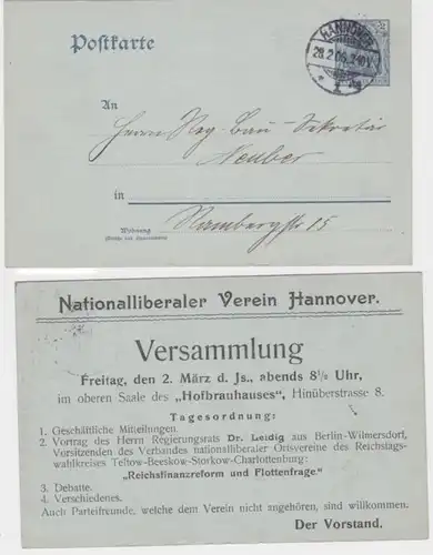 97292 DR Ganzsachen Postkarte P63 Zudruck Nationalliberale Verein Hannover 1906