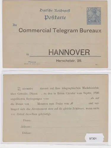 97301 Carte postale P44 Imprime Commercial Telegram Bureaux Hannover 1900