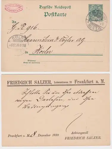 97491 DR Ganzsachen Postkarte P36 Zudruck Friedrich Salzer Frankfurt a.Main 1899
