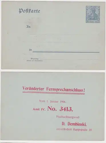 97496 DR Ganzsachen Postkarte P63 Zudruck D. Dembinski Fernsprechanschluss 1906