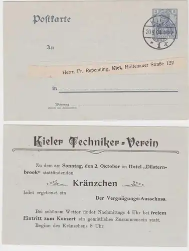 97500 DR Ganzsachen Postkarte P63 Zudruck Kieler Techniker-Verein 1904