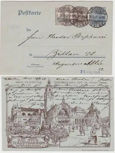 97580 Ganzsachen Postkarte P70X Zudruck Hauptbahnhof Wiesbaden Georg Geyer 1906