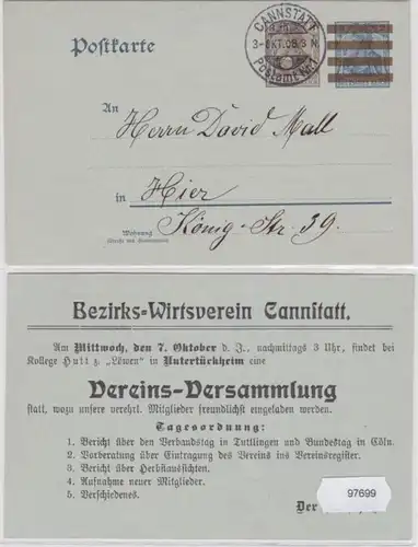 97699 DR Affaire entière Carte postale P84 Impression Association d'hôtes de district Cannstatt 1908