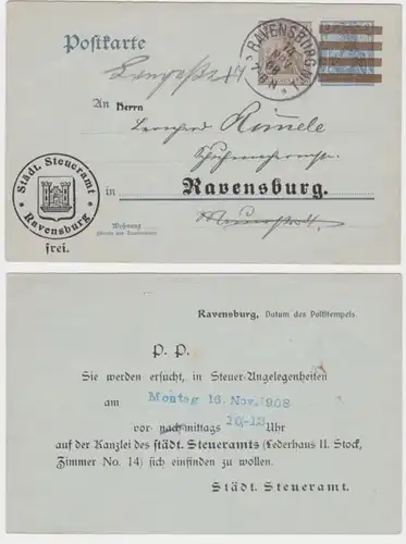 97703 DR Affaire entière Carte postale P84 Tirage Bureau municipal de la fiscalité Ravensburg 1908