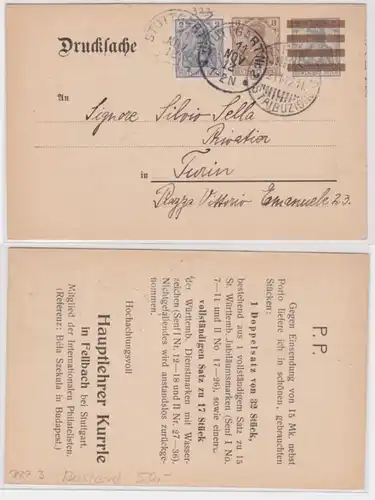 97787 DR Ganzsachen Drucksache DRP3 Zudruck Hauptlehrer Kurrle Fellbach 1912