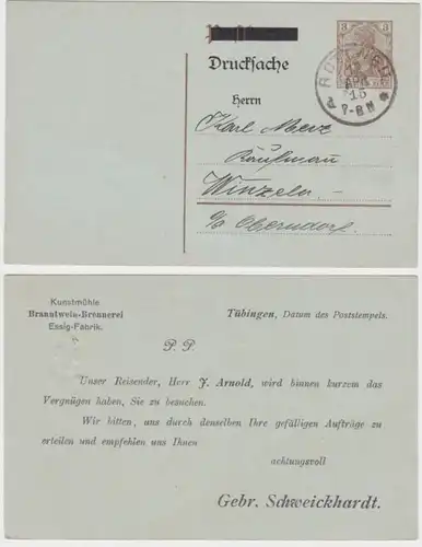 97836 DR Ganzsache Postkarte P89 Zudruck Gebr. Schweickhardt Tübingen 1915