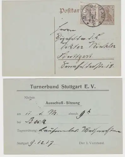 97839 DR Ganzsache Postkarte P89 Zudruck Turnerbund Stuttgart e.V. 1917
