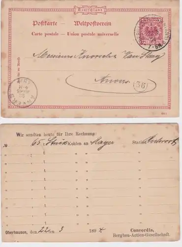 98753 Ganzsachen Postkarte P37 Zudruck Concordia Bergbau AG Oberhausen 1894