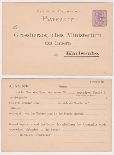 98958 Ganzsachen Postkarte P18 Zudruck Großherzogl.Ministerium des In. Karlsruhe