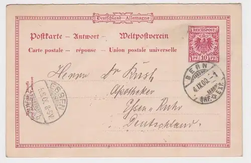 99024 DR Ganzsachen Postkarte P27A Bern (Schweiz) nach Essen an der Ruhr 1900