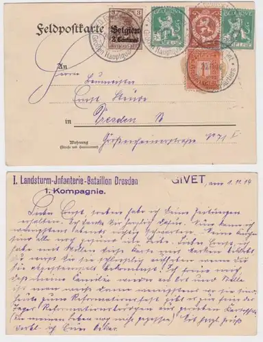 98955 Postkarte K.D.Feldpost des großen Hauptquartiers Belgien 20.11.1914