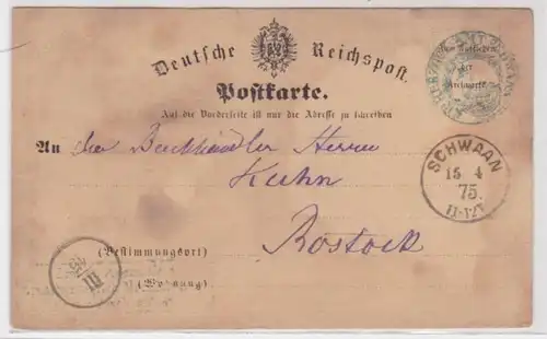 98841 Deutsche Reichspost Carte postale avec cachet gratuit rare Schwaan 15.4.1875