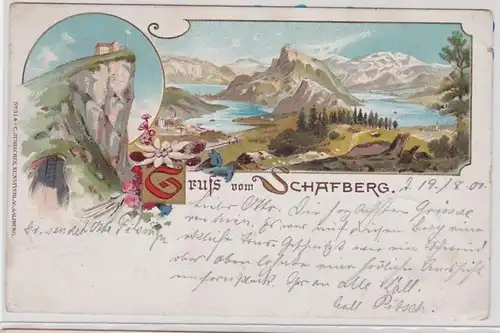 86116 AK Gruß vom Schafberg - Panorama mit Hütte Berghotel 1901