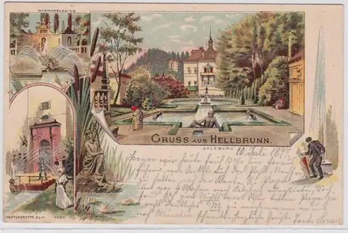 90784 AK Gruss de Hellbrunn - Neptungrotte, Bassin de marbre 1897