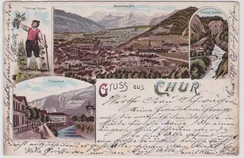 94264 AK Gruss de Chur - Plessurquai, Sources Passugg & Veltliner Knabe 1900