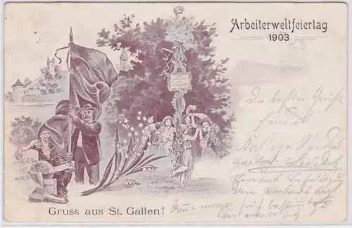 83206 Ak Salutation de St.Gallen Journée mondiale des ouvriers 1903