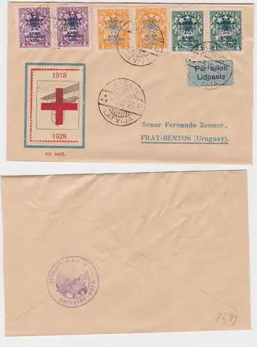 97151 lettre de courrier aérien rare de Lettonie à Uruguay 1928