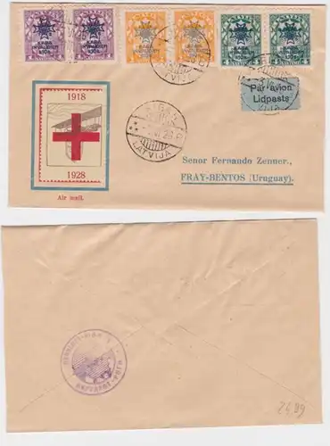 97151 seltener Luftpost Brief von Lettland nach Uruguay 1928