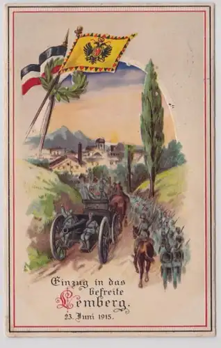 81348 Arrêt contre la lumière Feldpost Ak Emménagement dans le Lémberg libéré 23 juin 1915