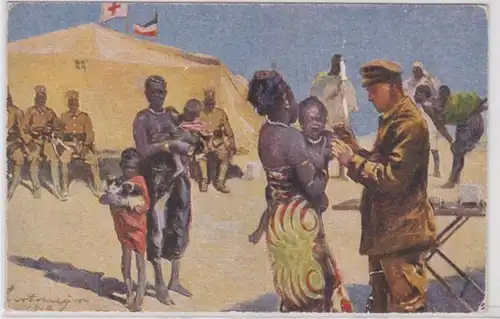 13994 Ak Kolonial Krieger Spende 'Jung Afrika wird geimpft' um 1910