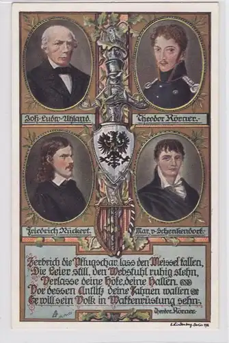 80924 Artiste AK Portrait Uhland, Grenouilles, Reversert & von Schenkendorf vers 1910