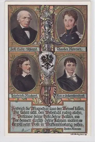 80924 Künstler AK Portrait Uhland, Körner, Rückert & von Schenkendorf um 1910