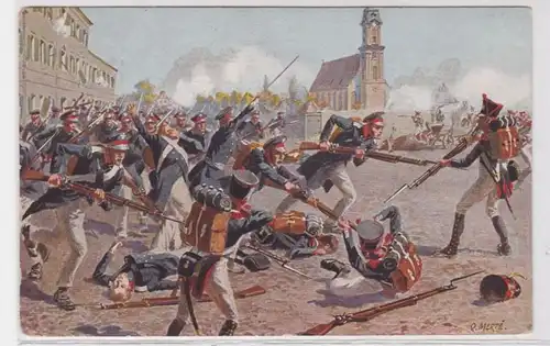 92444 Artiste militaire Merte AK Battle von Volksbörder près de Leipzig, scène de bataille