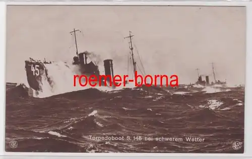 84979 Ak Marine Torpedoboot S 145 bei schwerem Wetter um 1910